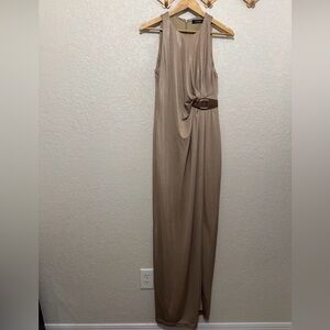 Ralph Lauren Foil Print Gold Tan Elegant Women Party Dress Gown Wedding Size 10